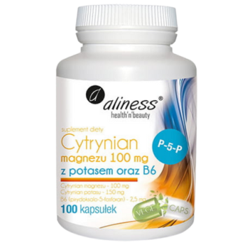 ALINESS MAGNEZ CYTRYNIAN MAGNEZU 100MG Z POTASEM I WITAMINĄ B6 100 KAPSUŁEK VEGE.png