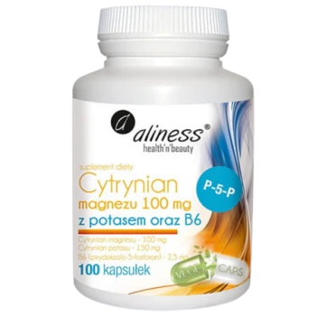ALINESS MAGNEZ CYTRYNIAN MAGNEZU 100MG Z POTASEM I WITAMINĄ B6 100 KAPSUŁEK VEGE.png